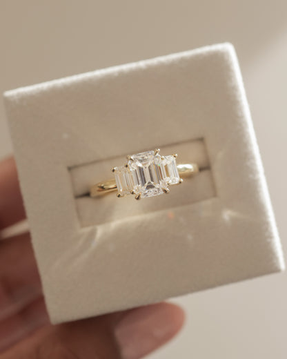 2 CT Emerald Cut Three Stone Lab Grown Diamond Engagement Ring