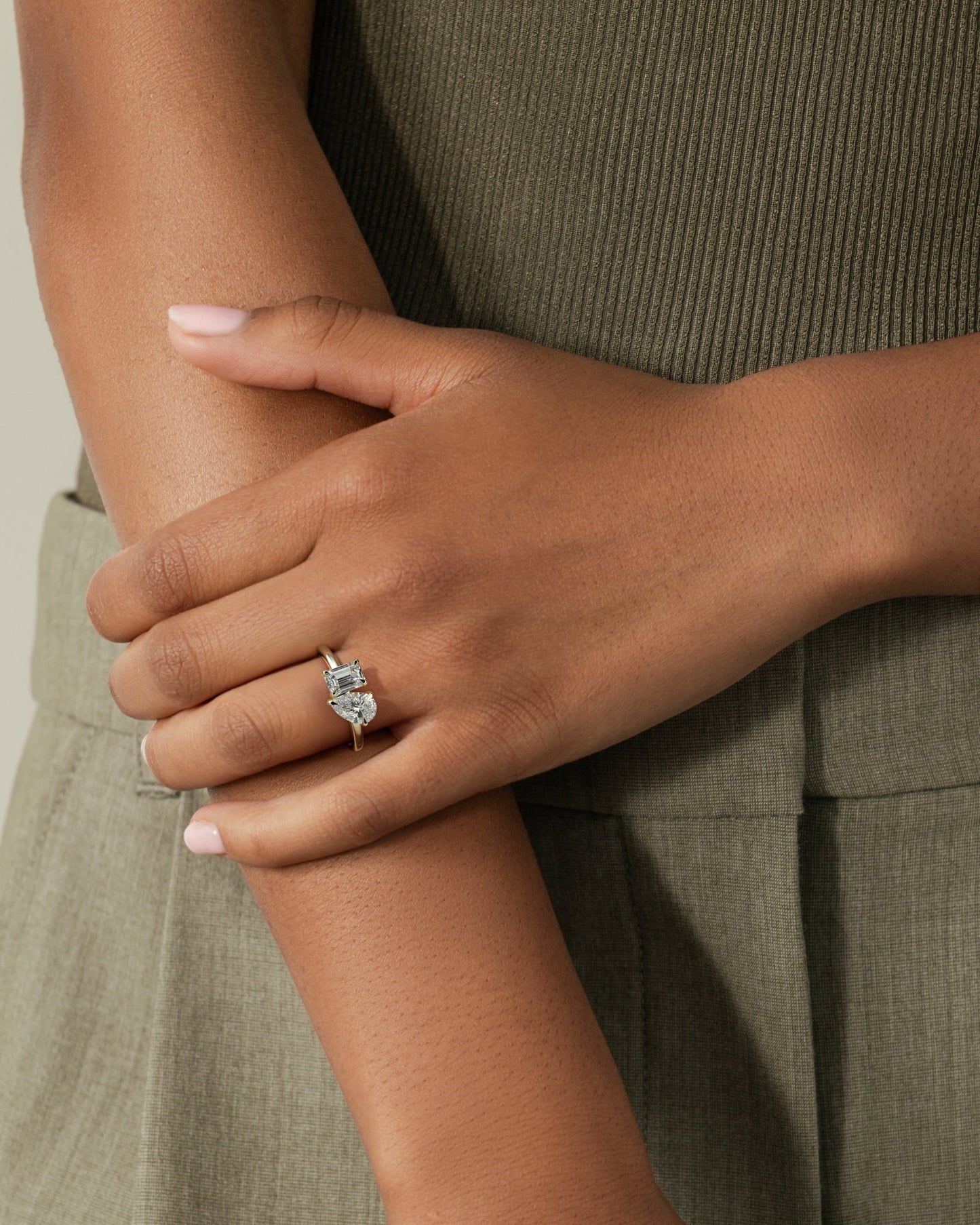 3.3 CT Emerald & Pear Cut Toi Et Moi Lab Grown Diamond Engagement Ring