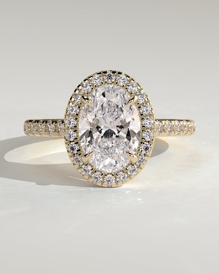 2 CT Oval Cut Halo and Pave Lab Grown Diamond Engagement Ring