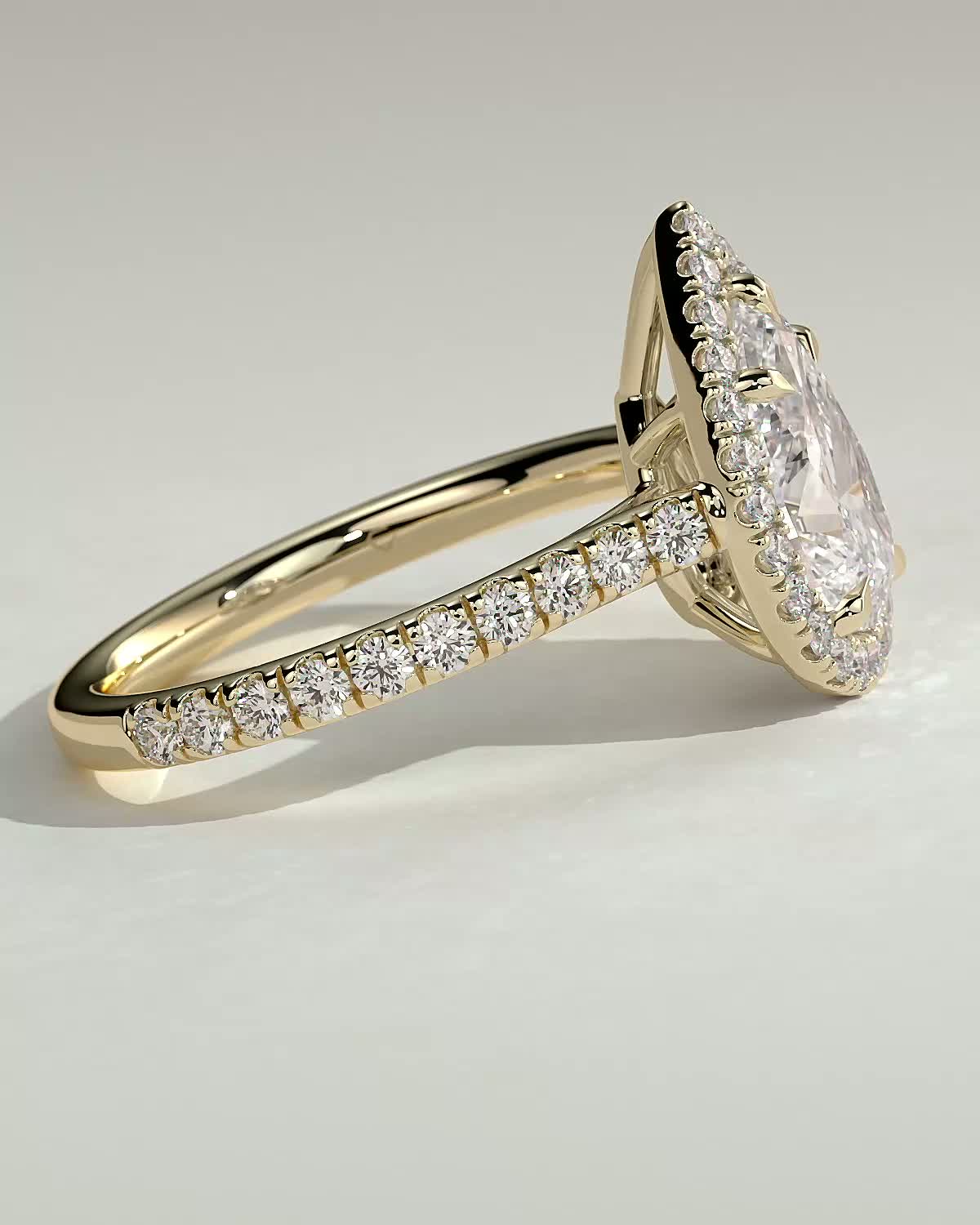 2 CT Pear Cut Halo and Pave Lab Grown Diamond Engagement Ring