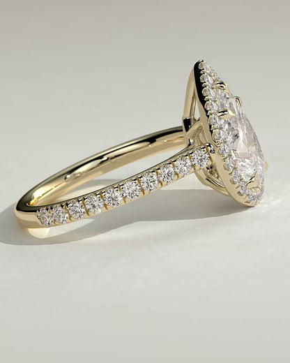 2 CT Pear Cut Halo and Pave Lab Grown Diamond Engagement Ring