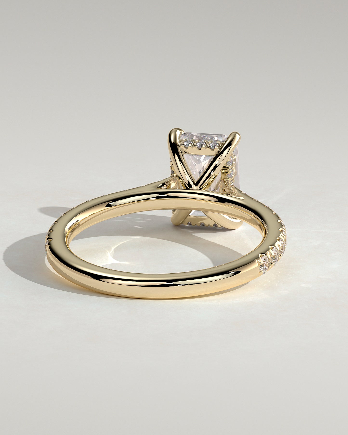 2.0 CT Emerald Cut Pave & Hidden Halo Lab Grown Diamond Engagement Ring