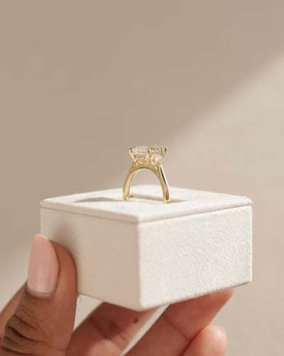 Marquise Shaped Three Stone Lab Grown Diamond Engagement Ring In 2 Carats