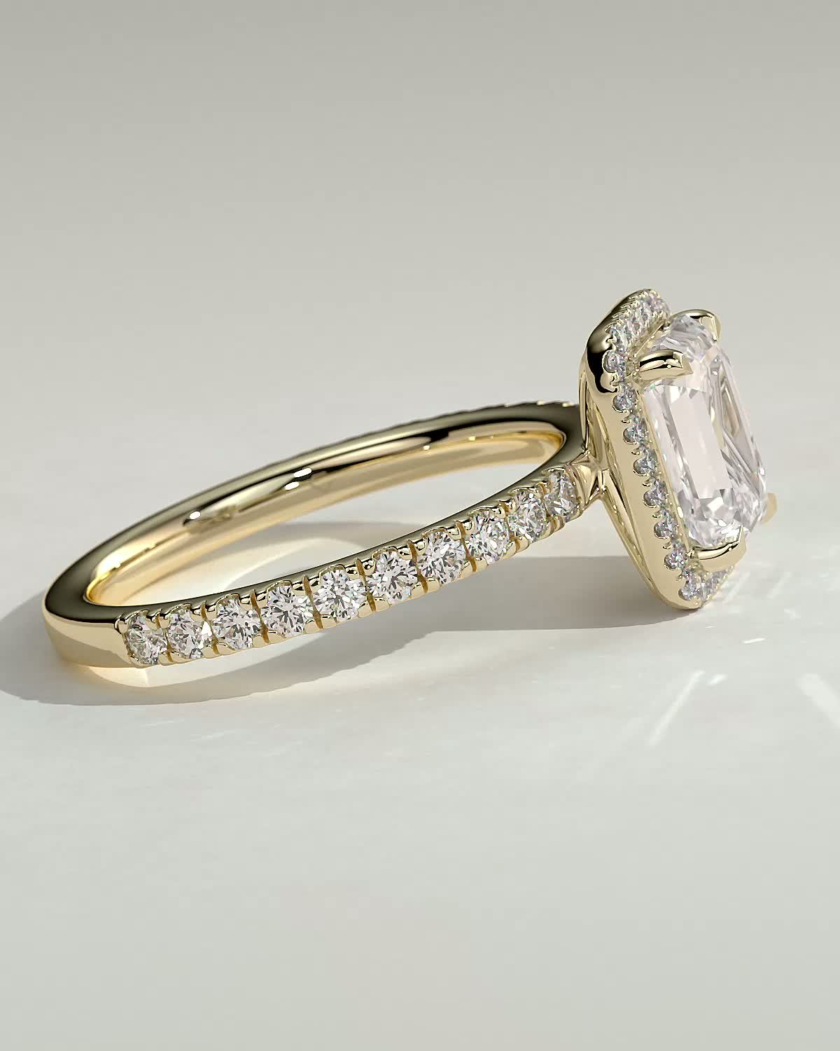 2 CT Emerald Cut Halo and Pave Lab Grown Diamond Engagement Ring
