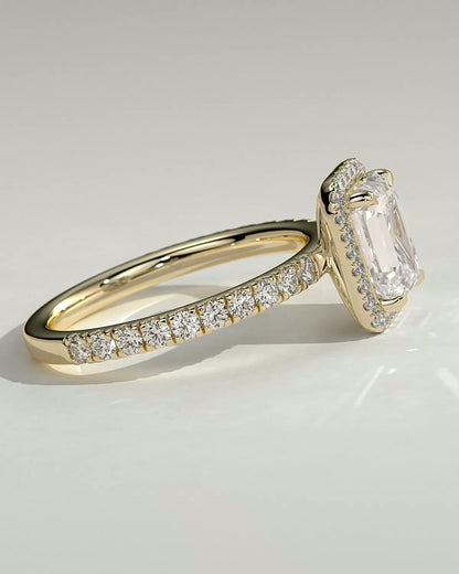 2 CT Emerald Cut Halo and Pave Lab Grown Diamond Engagement Ring
