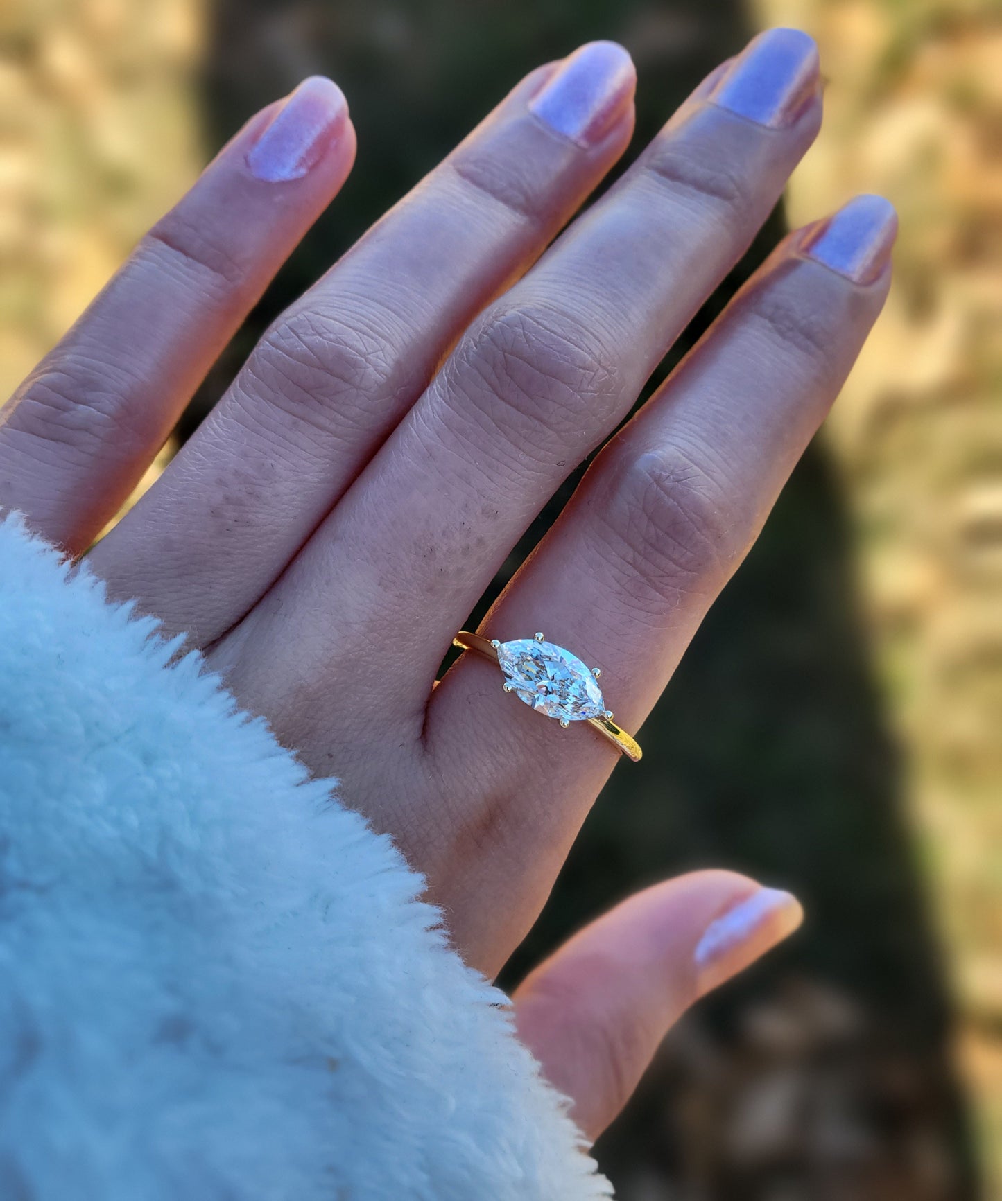 Marquise Shaped Three Stone Lab Grown Diamond Engagement Ring