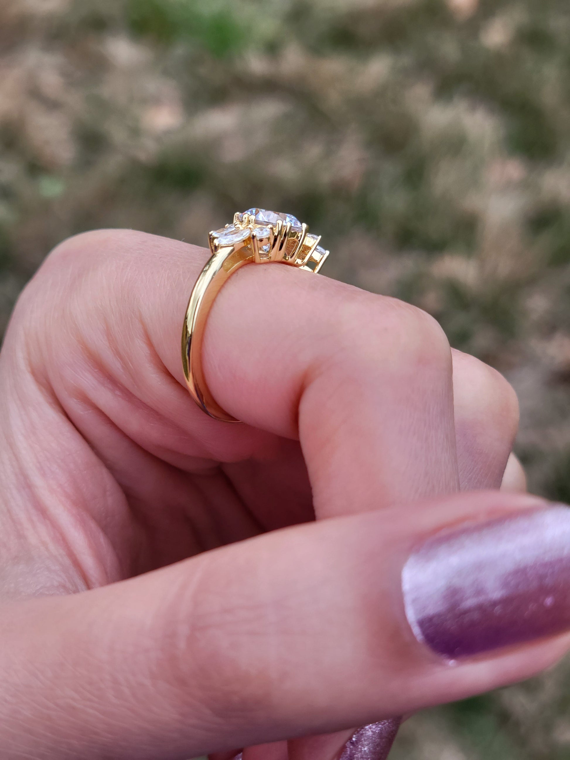 Marquise Shaped Three Stone Lab Grown Diamond Engagement Ring