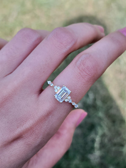 1 CT Emerald Cut Cluster & Pave Lab Grown Diamond Engagement Ring