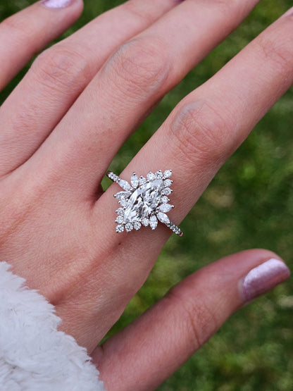 Marquise Shaped Three Stone Lab Grown Diamond Engagement Ring