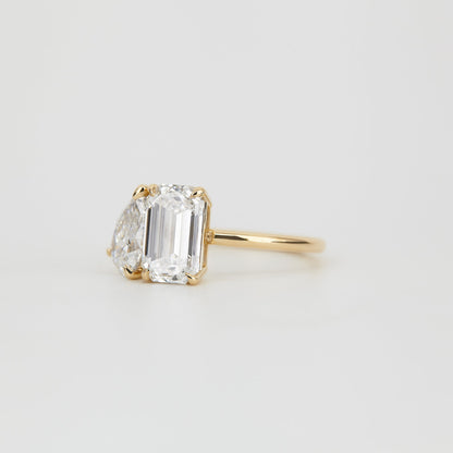 3.34 TCW Emerald & Pear Cut Toi Et Moi Lab Grown Diamond Engagement Ring