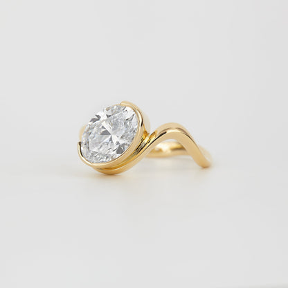 1 CT Oval Cut Curved Solitaire Bezel Lab Grown Diamond Engagement Ring