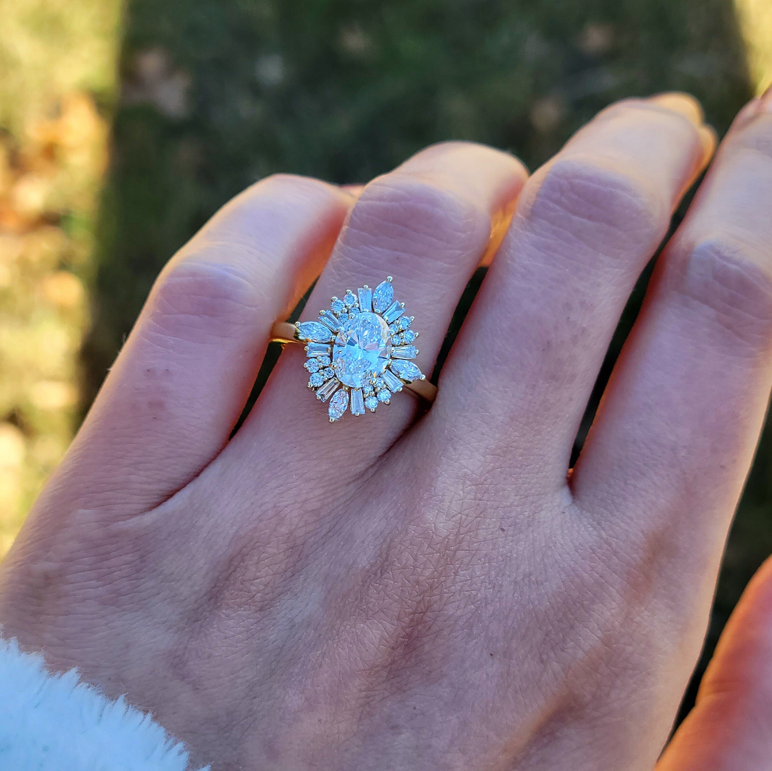 Marquise Shaped Three Stone Lab Grown Diamond Engagement Ring