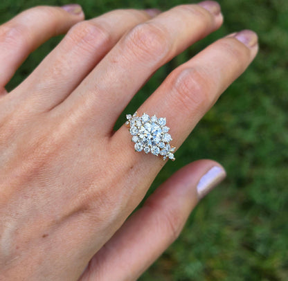 1 CT Round Cut Cluster Setting Lab Grown Diamond Engagement Ring