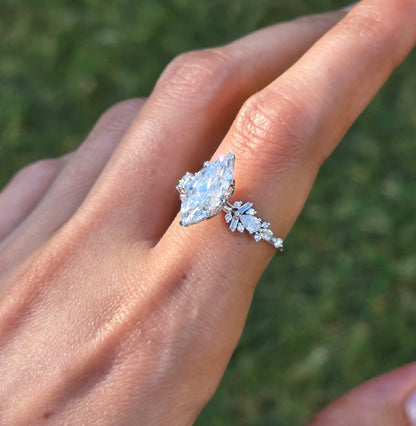 Marquise Shaped Three Stone Lab Grown Diamond Engagement Ring