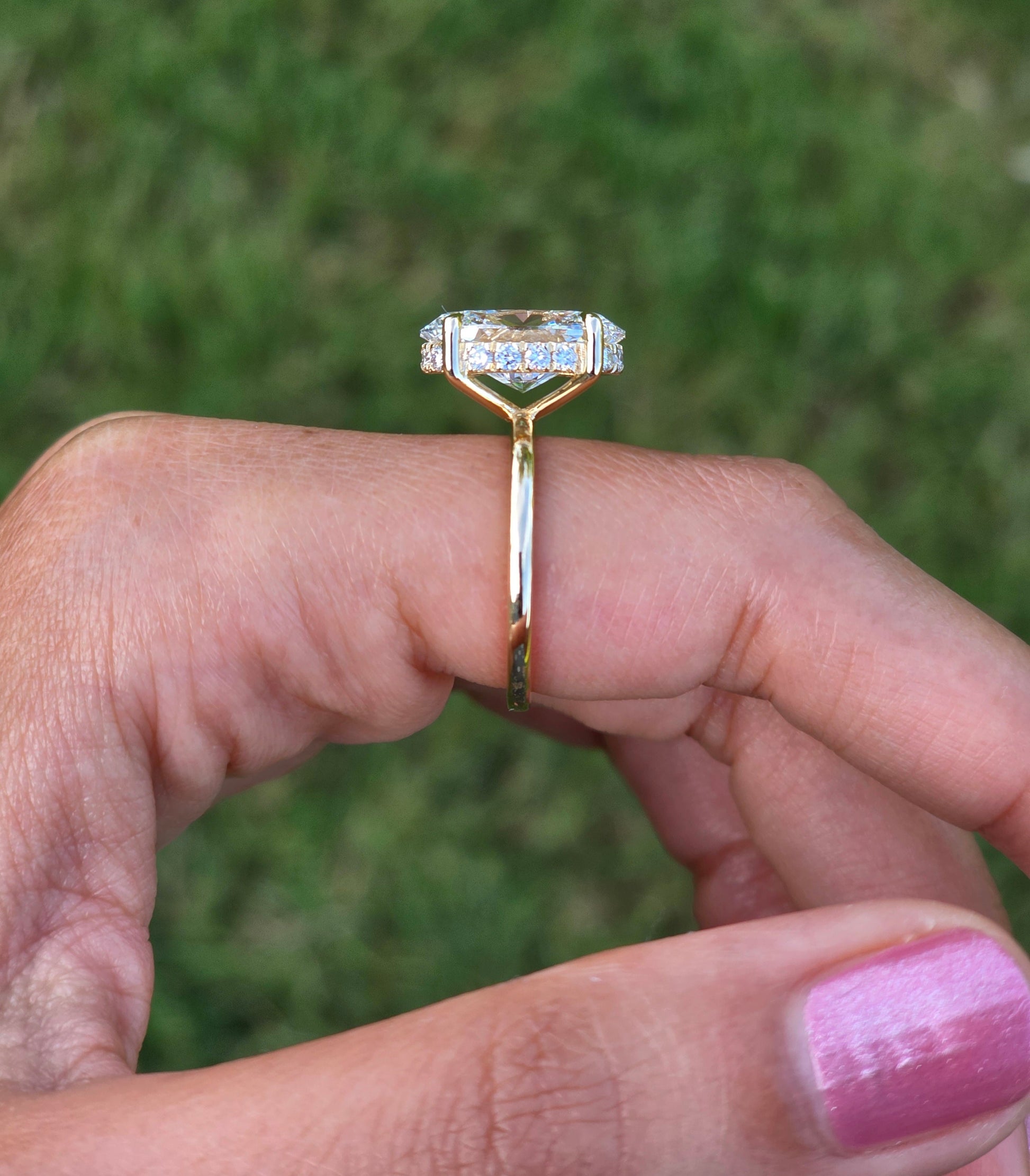 Marquise Shaped Three Stone Lab Grown Diamond Engagement Ring