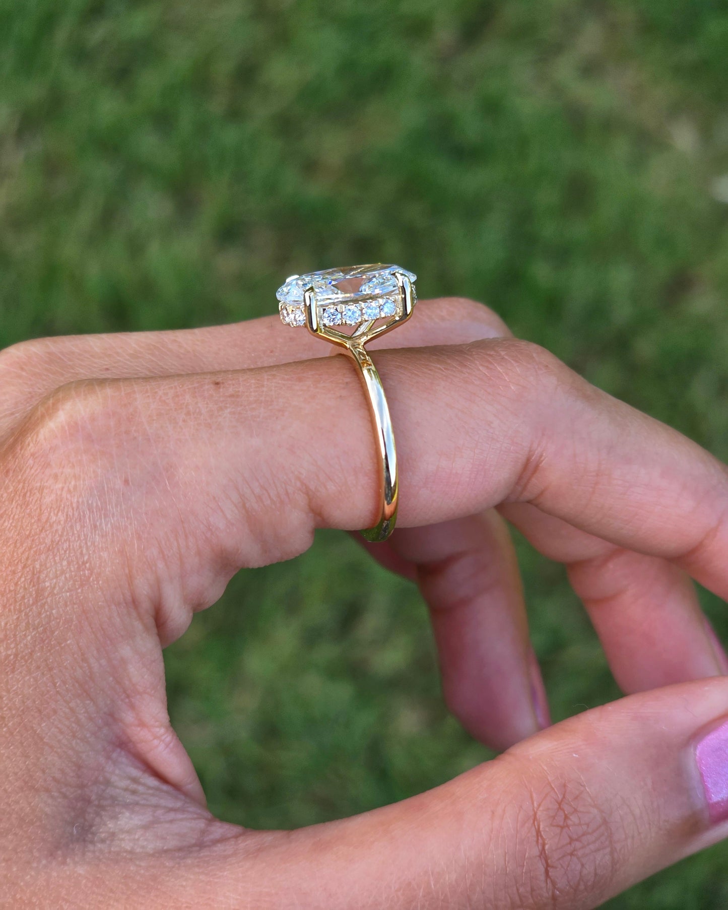 Marquise Shaped Three Stone Lab Grown Diamond Engagement Ring