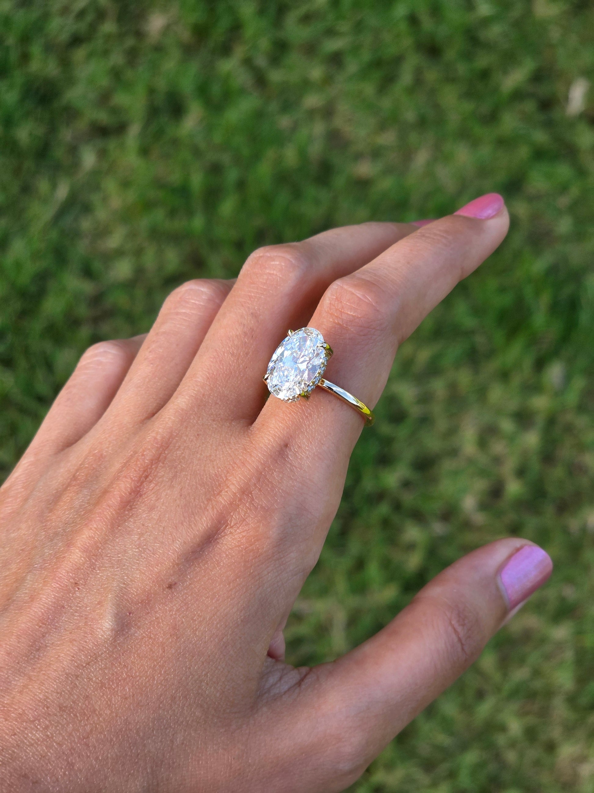 Marquise Shaped Three Stone Lab Grown Diamond Engagement Ring