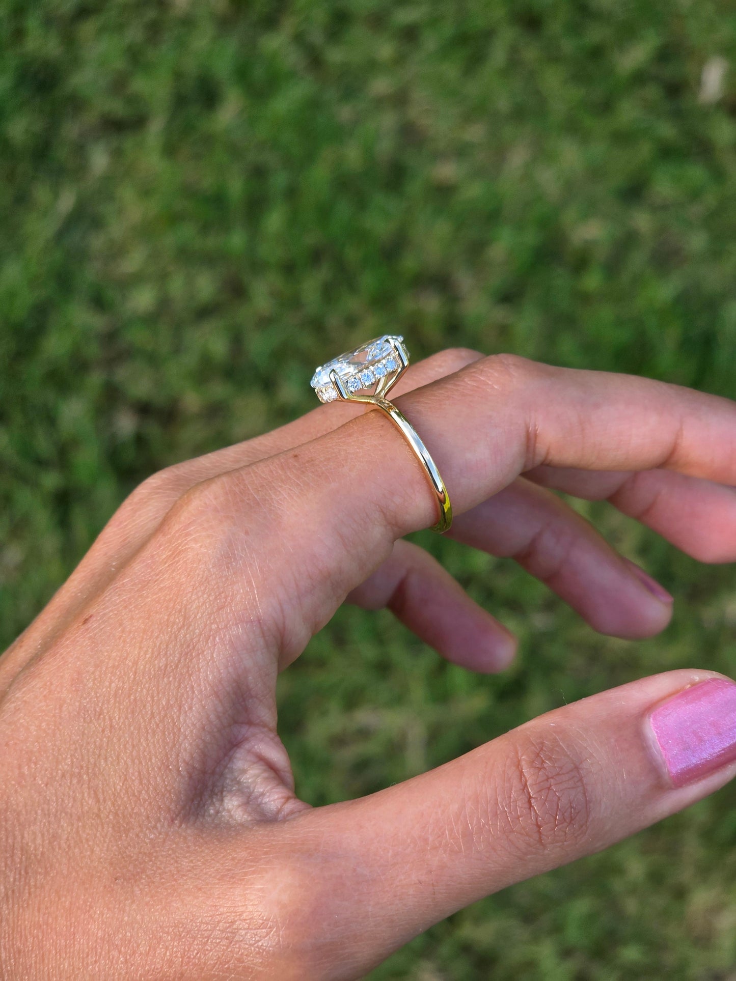 Marquise Shaped Three Stone Lab Grown Diamond Engagement Ring