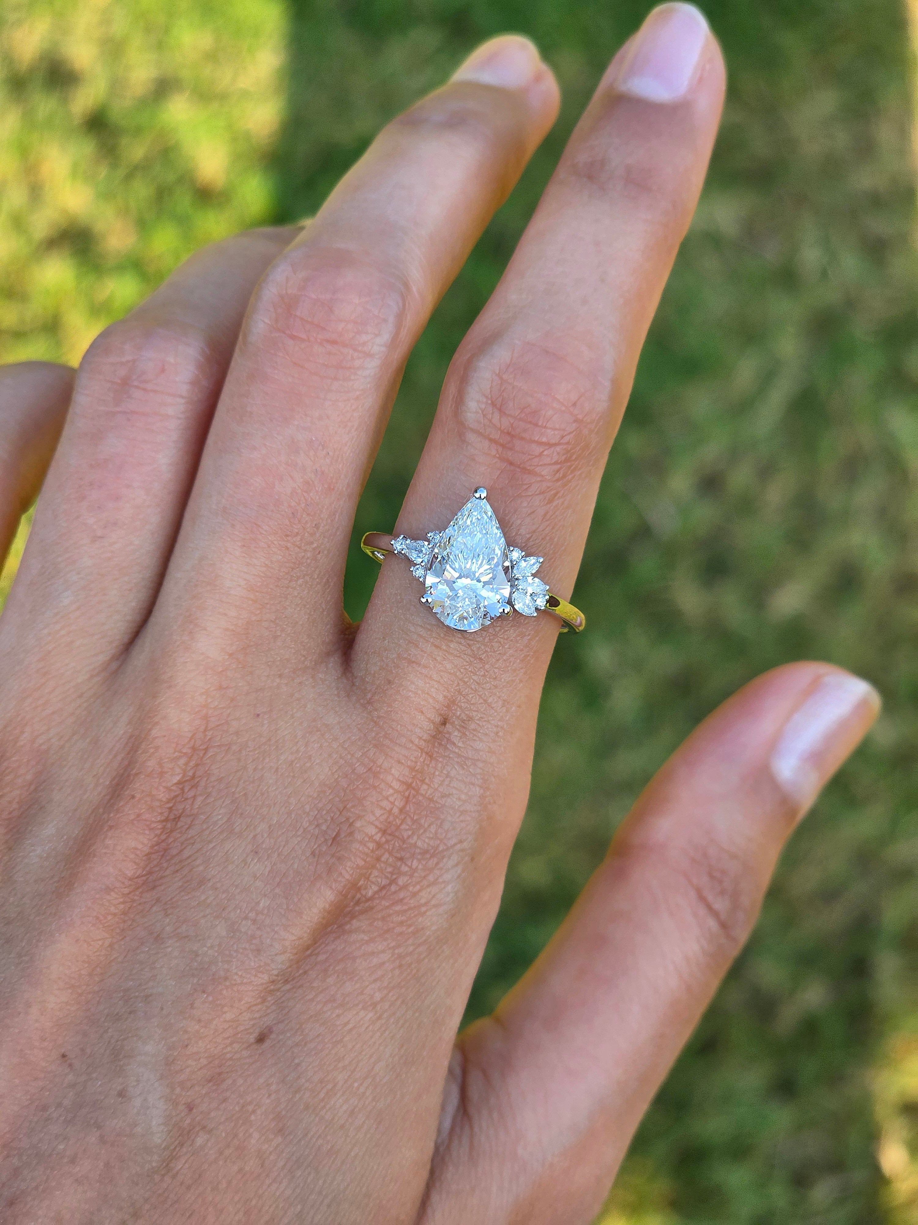 Marquise Shaped Three Stone Lab Grown Diamond Engagement Ring