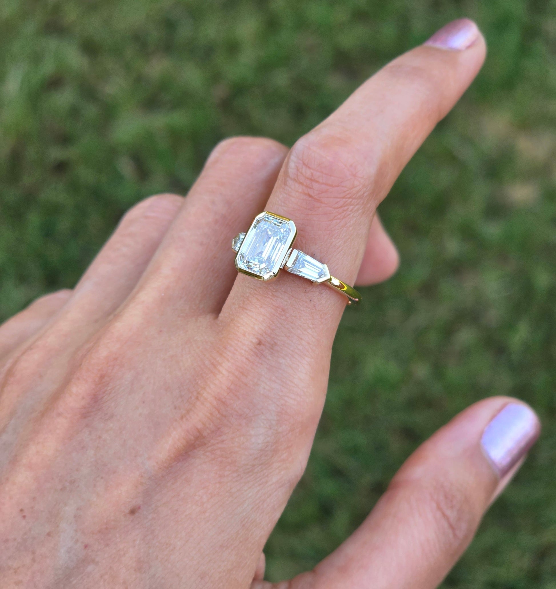 Marquise Shaped Three Stone Lab Grown Diamond Engagement Ring