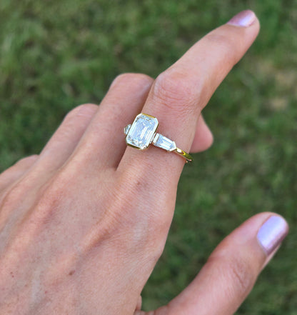 Marquise Shaped Three Stone Lab Grown Diamond Engagement Ring