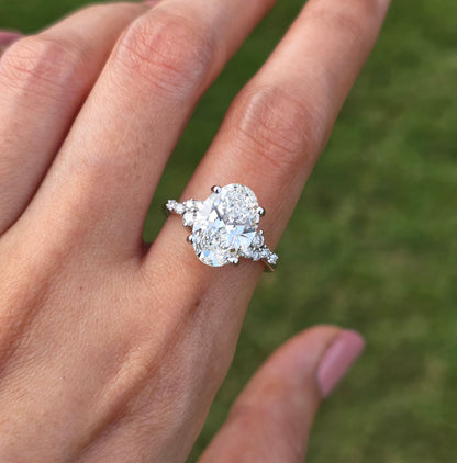 Marquise Shaped Three Stone Lab Grown Diamond Engagement Ring