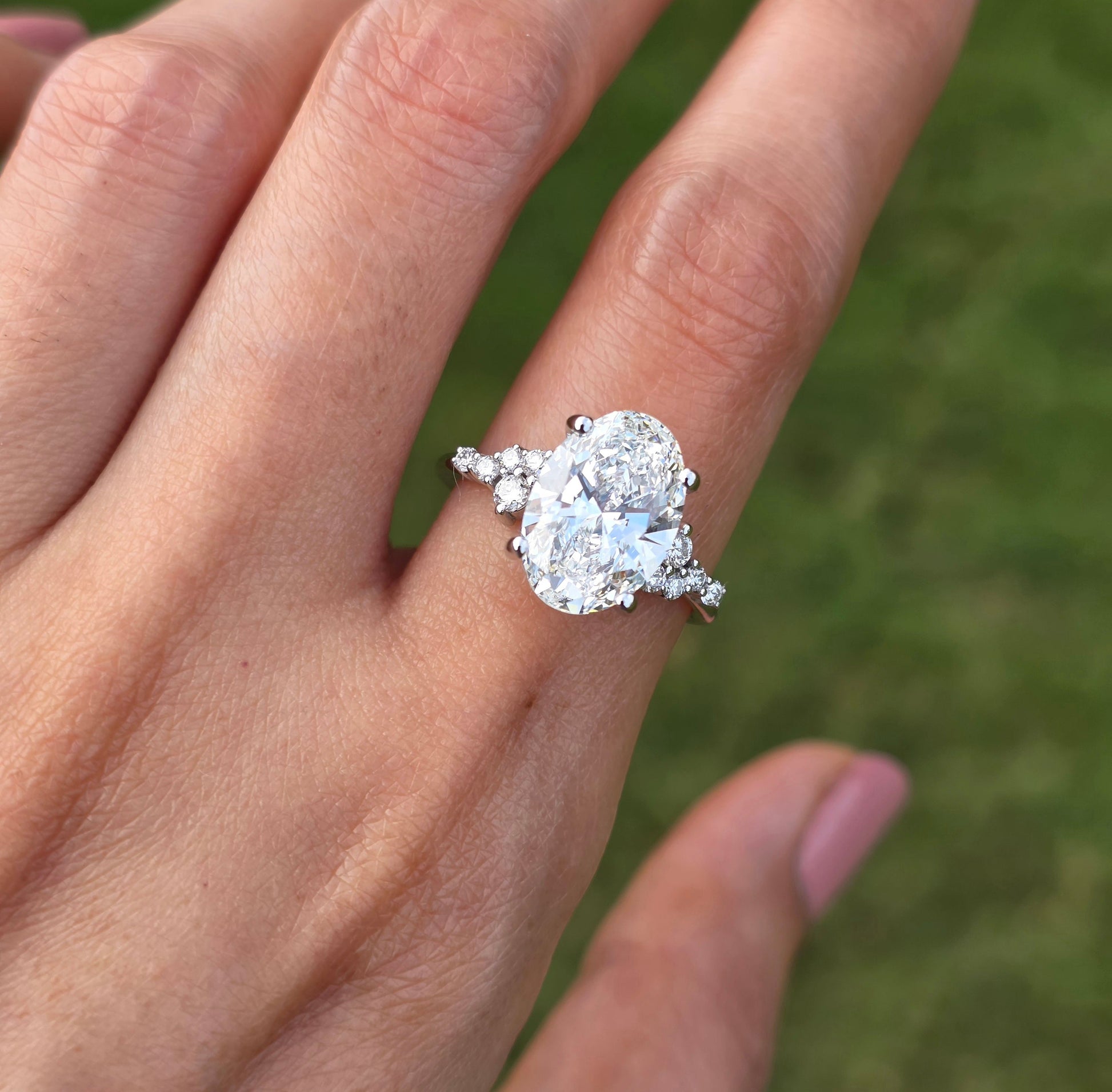 Marquise Shaped Three Stone Lab Grown Diamond Engagement Ring