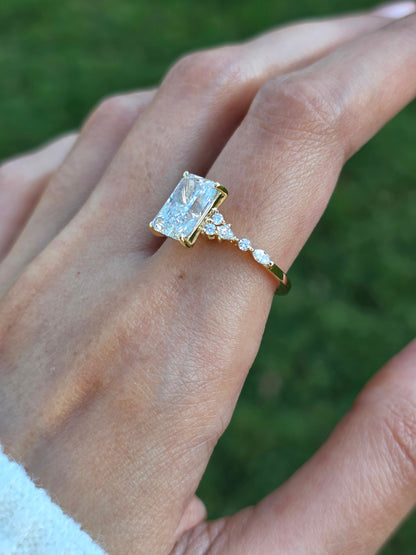 2 CT Radiant Cut Cluster Pave Lab Grown Diamond Engagement Ring