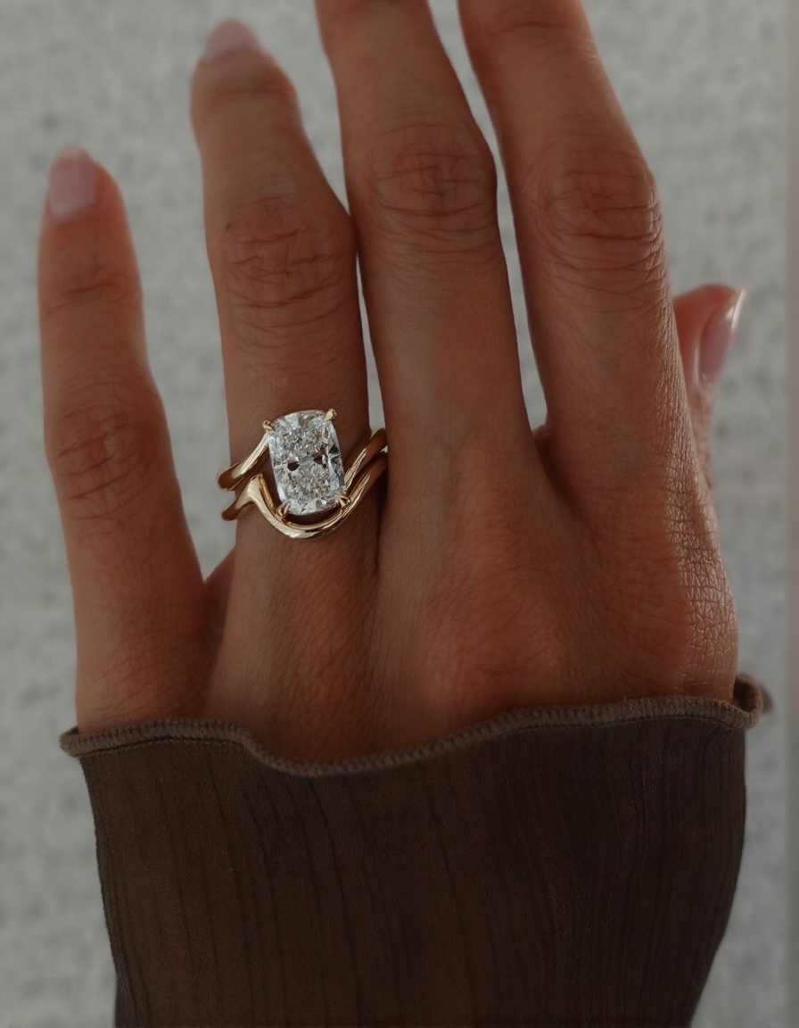 2.5 CT Elongated Cushion Cut Classic Plain Stacking Lab Grown Diamond Bridal Ring Set