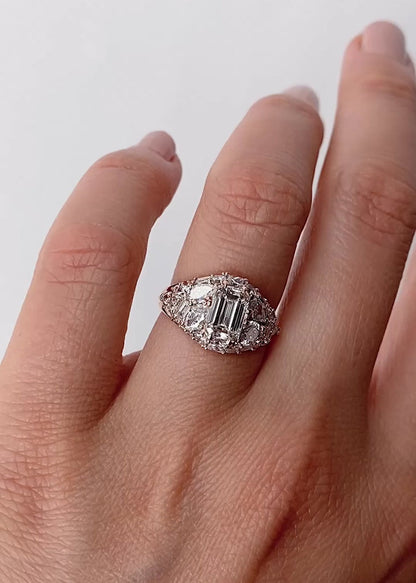 1.30 CT Emerald Cut Cluster Lab Grown Diamond Engagement Ring