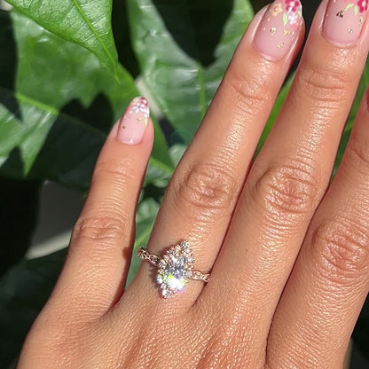 0.7 CT Marquise Cut Halo & Pave Lab Grown Diamond  Bridal Ring Set