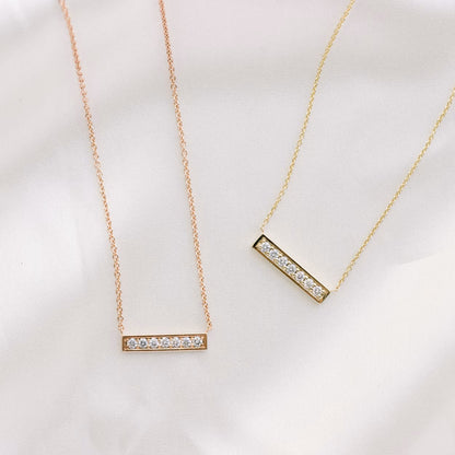 0.30 TCW Round Moissanite Diamond Bar Pendant Necklace in Solid Gold 8