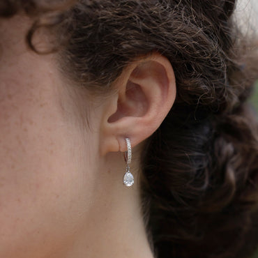 1.64 TCW Round & Pear Cut Moissanite Huggies Earrings in Gold 2