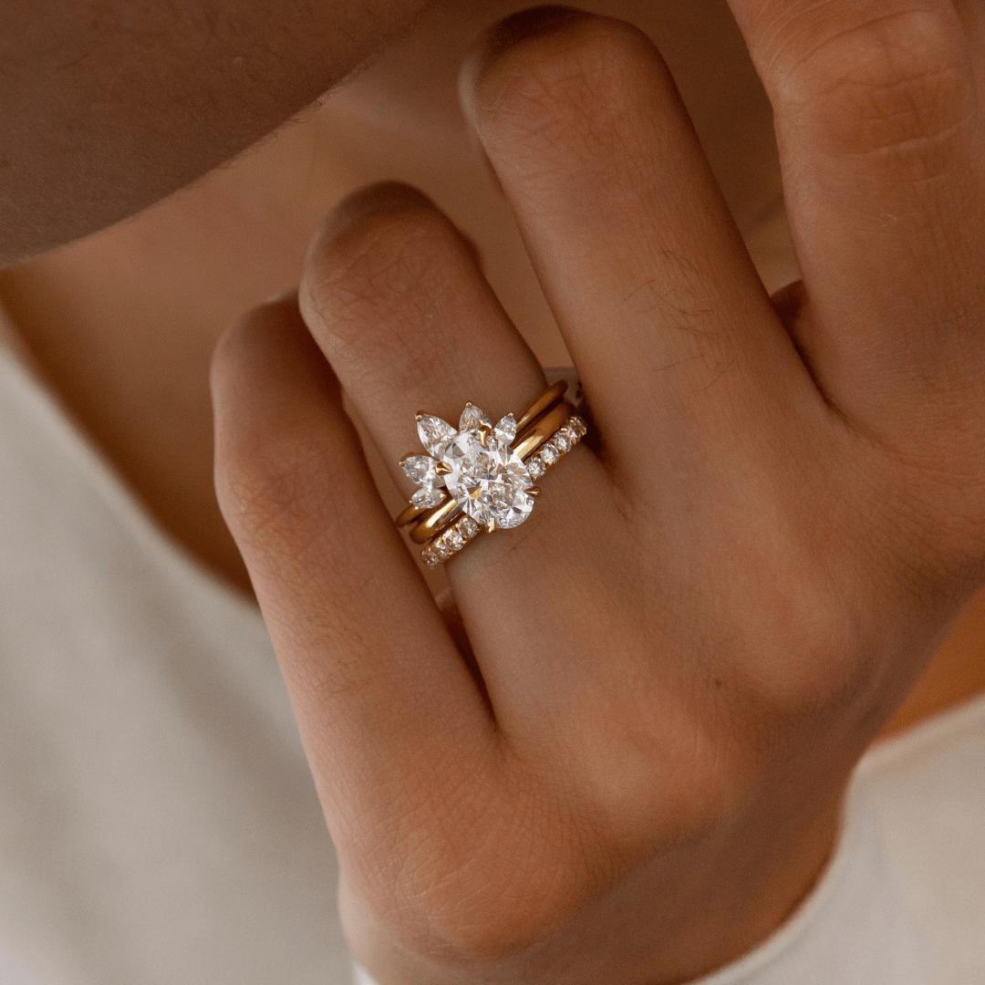 Marquise Shaped Three Stone Lab Grown Diamond Engagement Ring