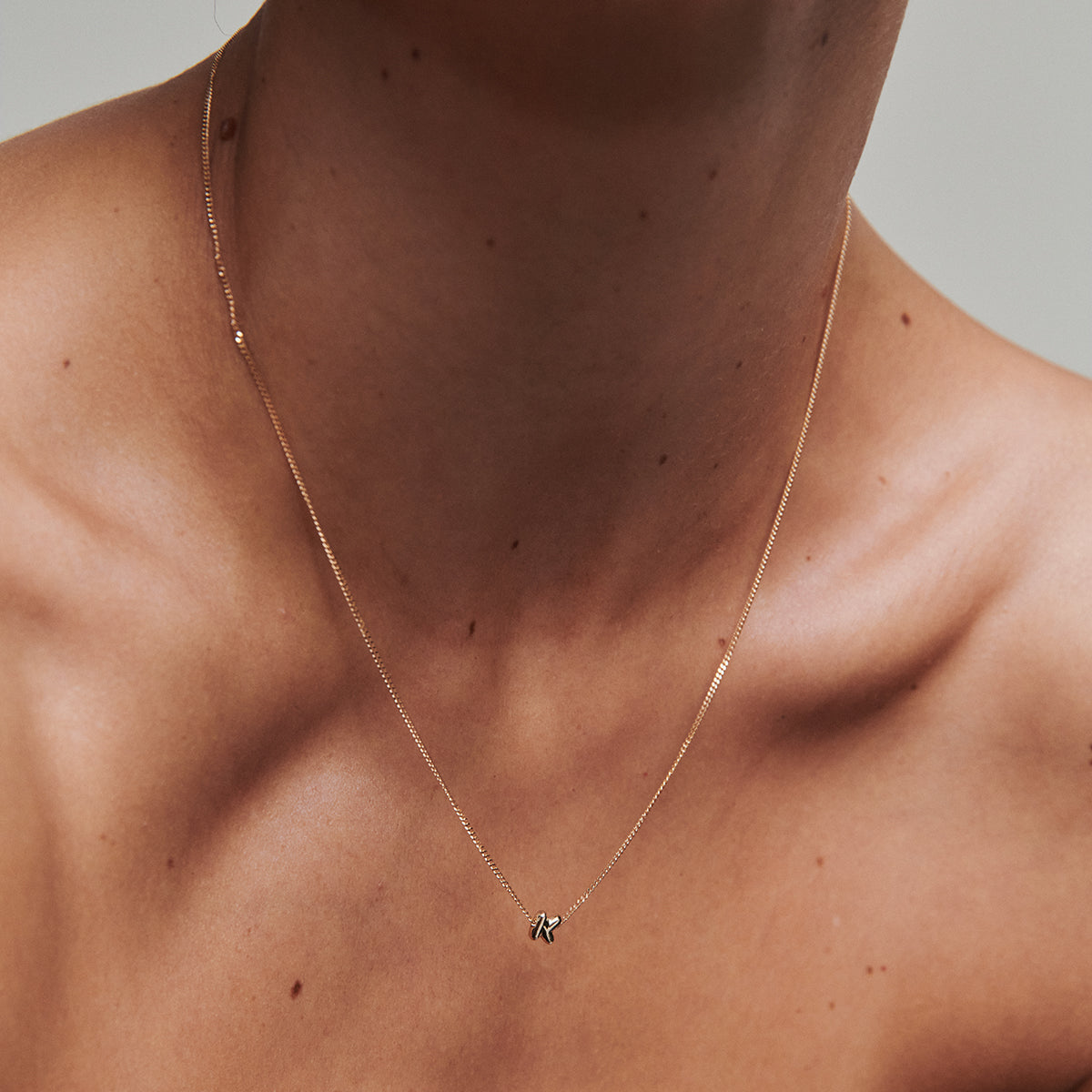 Puffed Letter Initial Chained Necklace