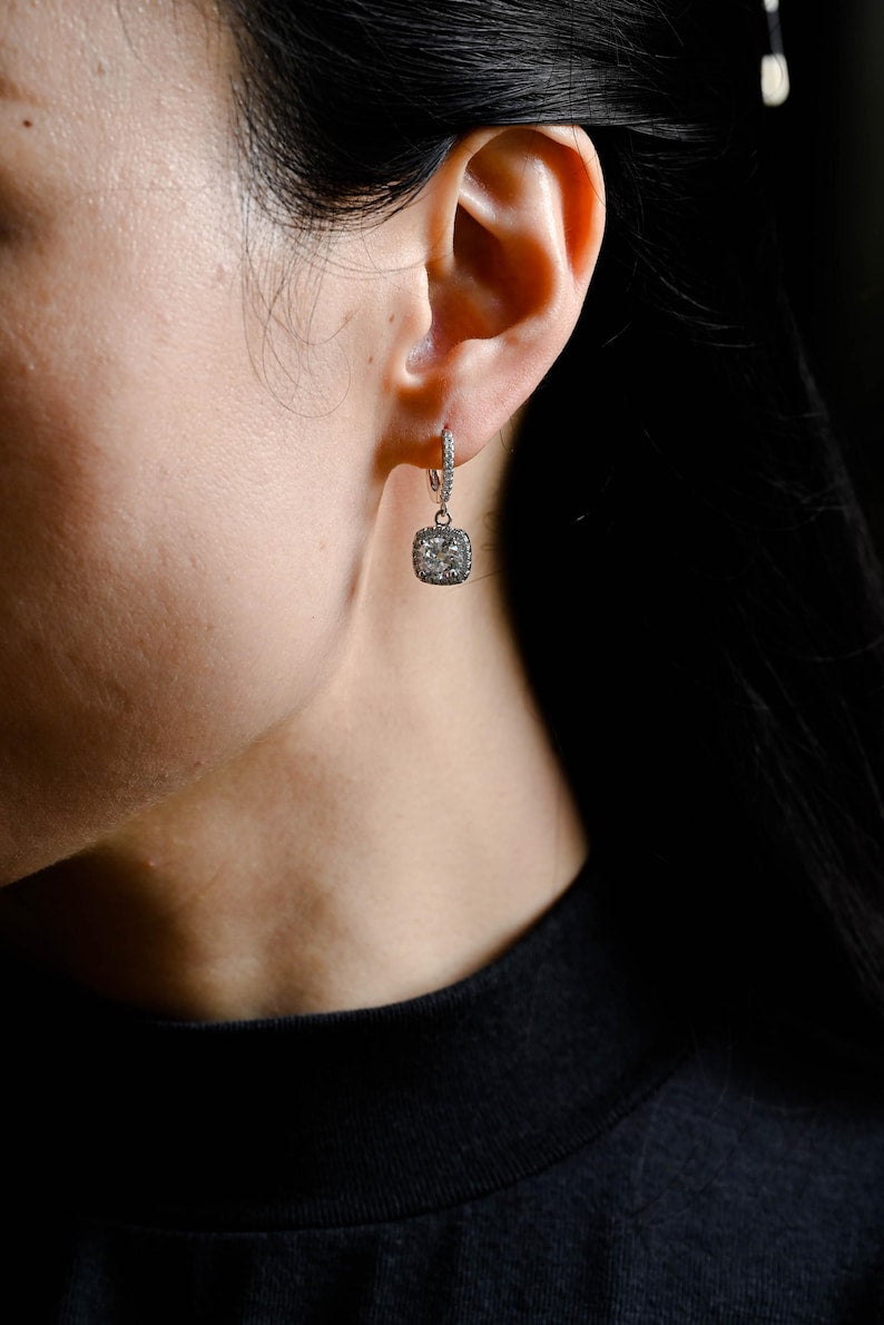 1.0 TCW Round Cut Moissanite Halo Drop Earrings in Gold 2