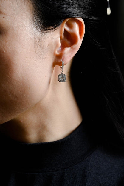 1.0 TCW Round Cut Moissanite Halo Drop Earrings in Gold 2