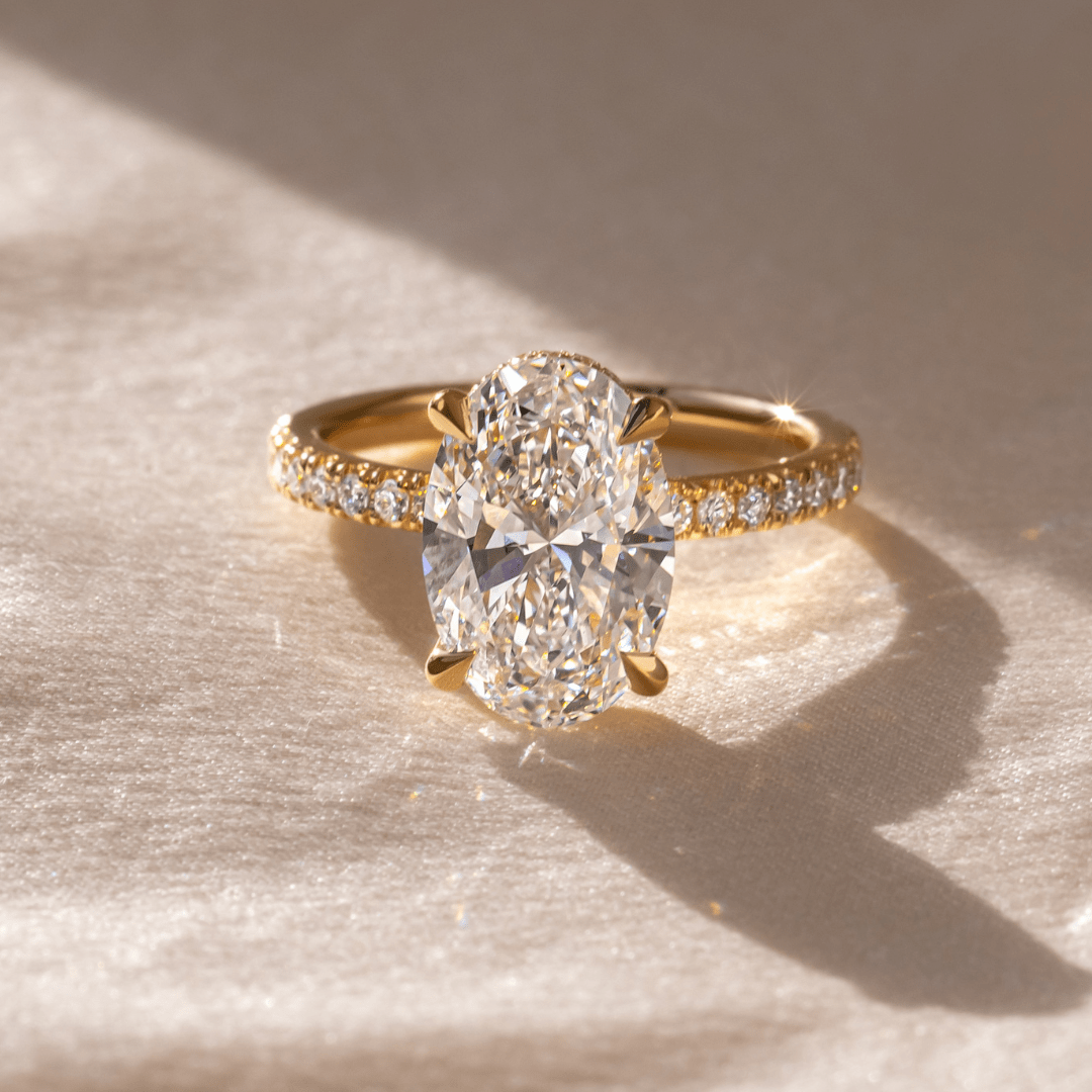 Marquise Shaped Three Stone Lab Grown Diamond Engagement Ring