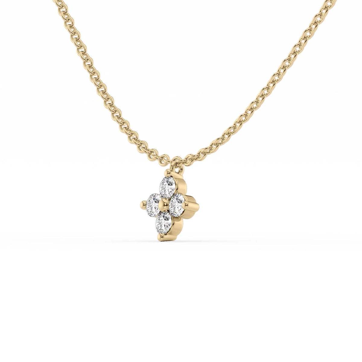 0.16 CT Round Clover Pendant Lab Grown Diamond Necklace in Solid Gold