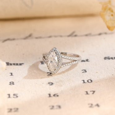 Stunning 1.0 CT Marquise Cut Moissanite Engagement Ring with Halo Split Shank Pave Design 2