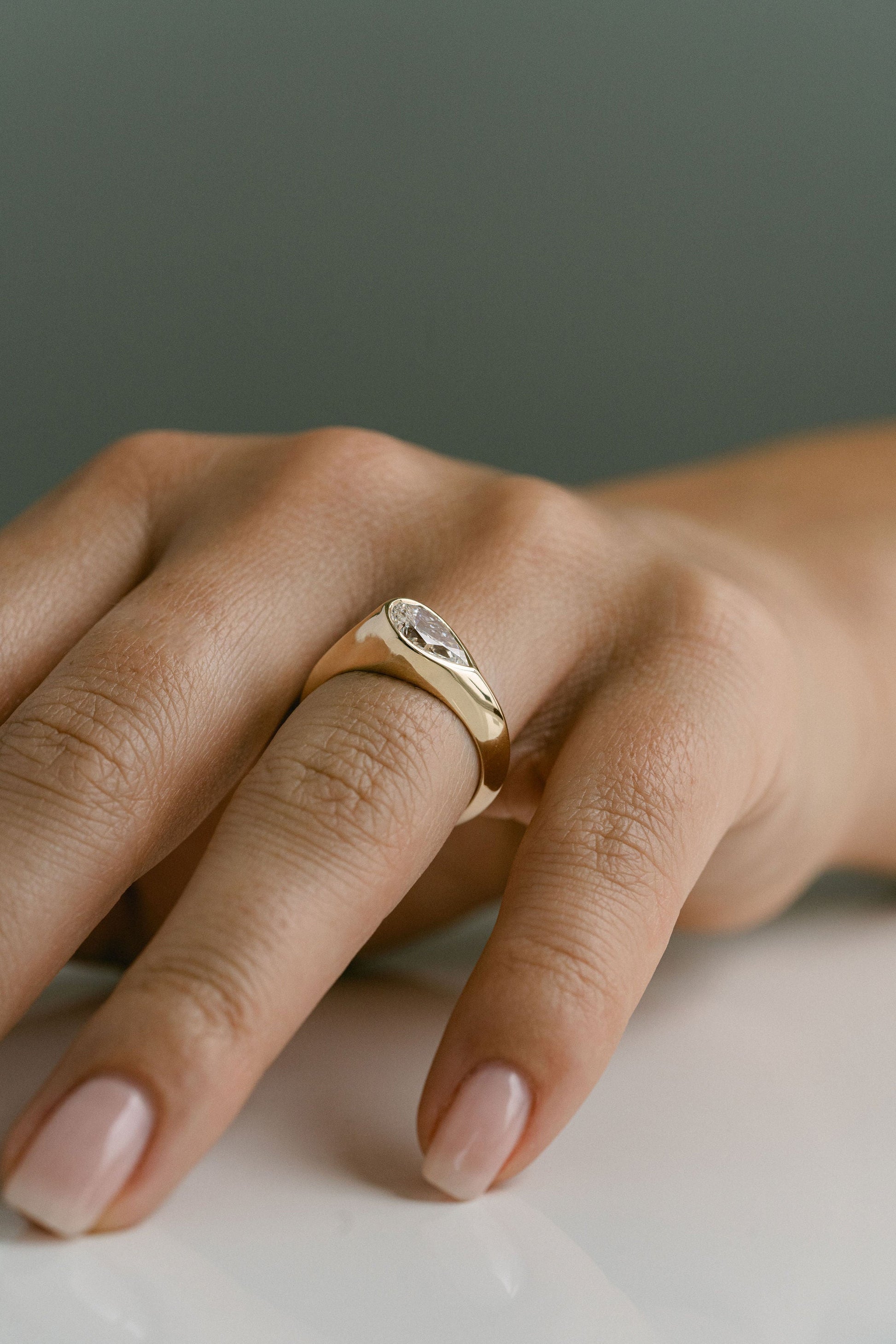 Marquise Shaped Three Stone Lab Grown Diamond Engagement Ring