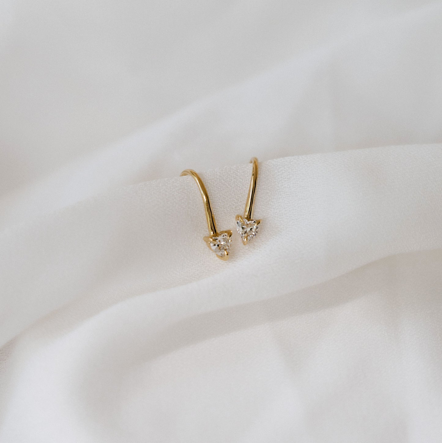 0.20 TCW Heart Cut Moissanite Hoops Earrings in Gold 1