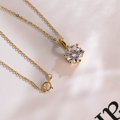 1.0 CT Round Cut Moissanite Diamond Solitaire Pendant Necklace in Solid Gold 7