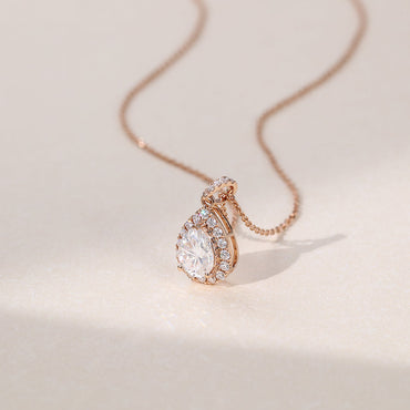 2.20 TCW Pear Moissanite Diamond Halo Pendant Necklace in Solid Gold 2