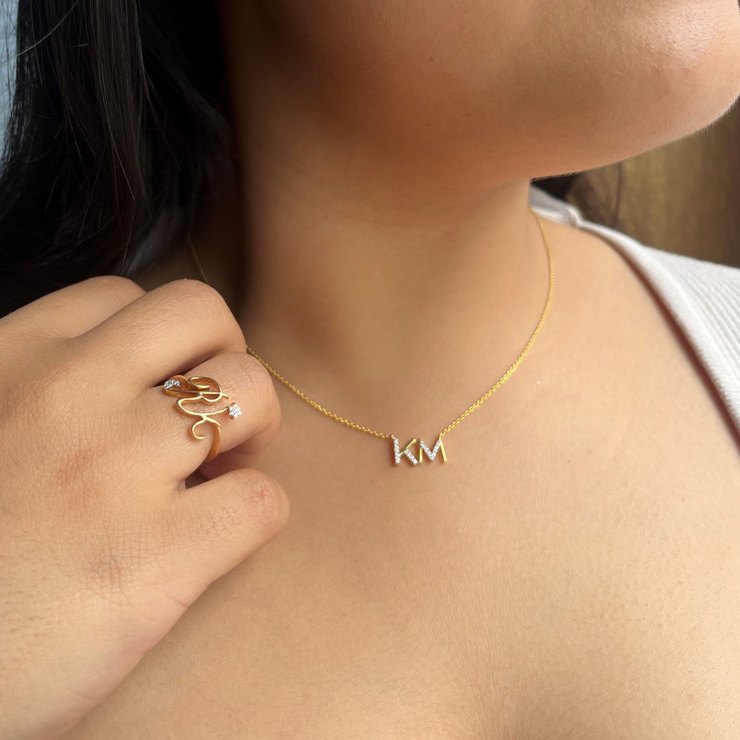 0.50 TCW Round Moissanite Diamond letters Pendant Necklace in Solid Gold 1