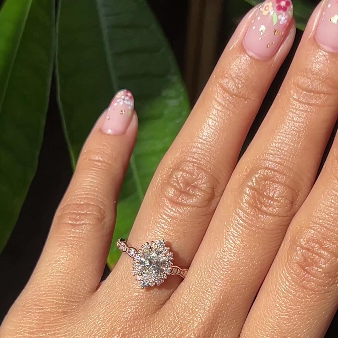 1.15 CT Oval Cut Halo & Pave Lab Grown Diamond Bridal Ring Set