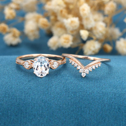 1.33 CT Oval Shaped Moissanite Three Stone Bridal Set 4