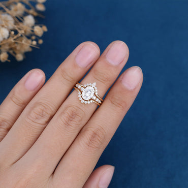 1.33 CT Oval Shaped Moissanite Solitaire Pave Bridal Set 2