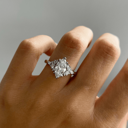 Marquise Shaped Three Stone Lab Grown Diamond Engagement Ring