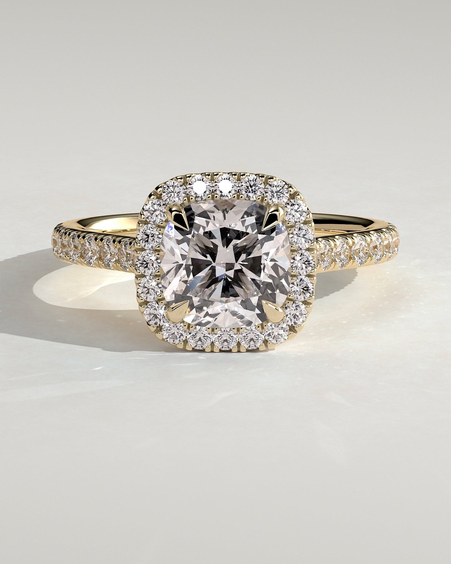 Round Halo, Pave & Split Shank Engagement Ring – 1.93 CT Lab Grown Diamond